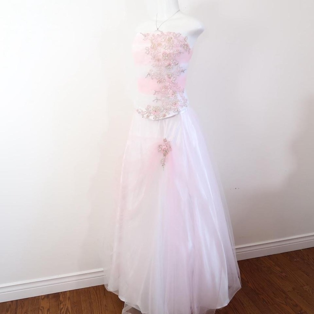 alyce pink tulle prom dress floral sequin ballgown y2k princess size 16 - Picture 3 of 8